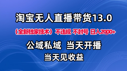 淘宝无人直播13.0,公域私域技术,不封号,不违规布局下半年旺季赛道,日入1K+(独家技术)【揭秘】-百盟网