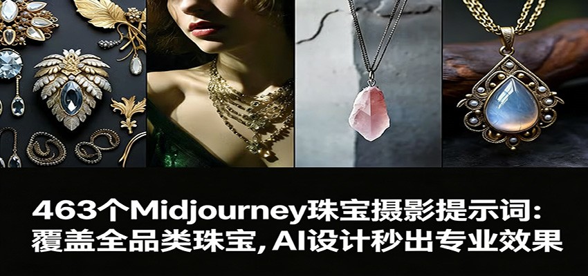 463个Midjourney珠宝摄影提示词：覆盖全品类珠宝，AI设计秒出专业效果-百盟网