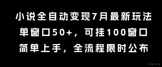 小说全自动变现7月玩法，单窗口50+，可挂100窗口，简单上手，全流程限时公布【揭秘】-老莫涯