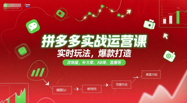 拼多多实战运营课，实时玩法，爆款打造，改销量，补大单，AB单，直播等(更新2025月)-百盟网