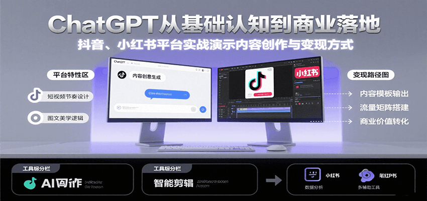 ChatGPT从基础认知到商业落地，实战演示抖音、小红书等平台的内容创作与变现-百盟网
