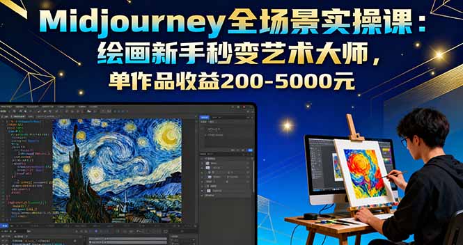 Midjourney全场景实操课：绘画新手秒变艺术大师，单作品收益200-5000元-百盟网