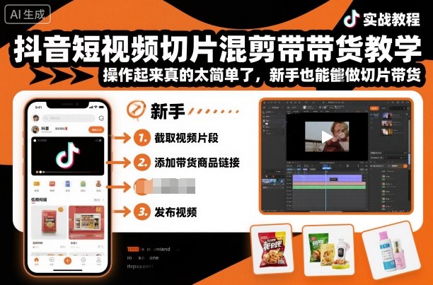 抖音短视频切片混剪带货教学，操作起来真的太简单了，新手也能做切片带货-百盟网