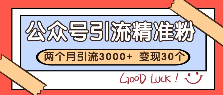 公众号精准粉引流玩法 2个月3000+精准粉 变现30万+-智宝网创