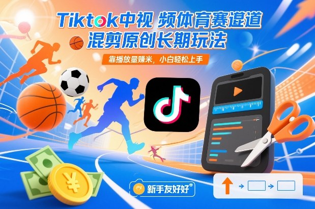 Tiktok中视频体育赛道混剪原创长期玩法，靠播放量賺米，小白轻松上手-百盟网