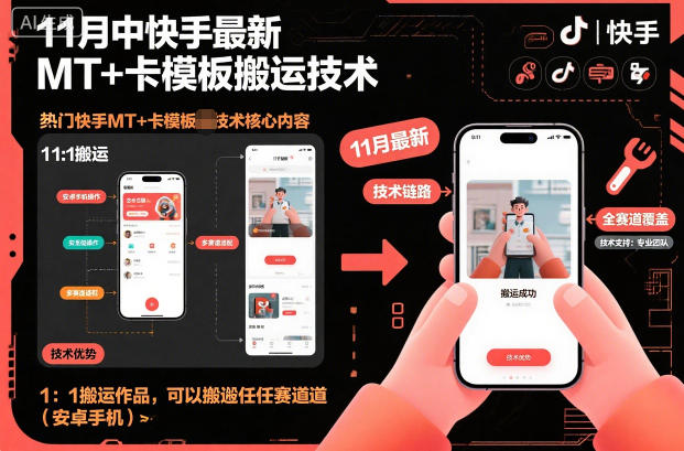 11月中快手最新MT+卡模板搬运技术，1：1搬运作品，可以搬运任何赛道(安卓手机)-百盟网