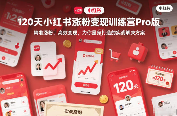 120天小红书涨粉变现训练营Pro版,精准涨粉,高效变现,为你量身打造的实战解决方案-百盟网
