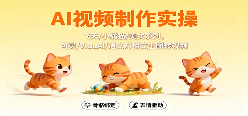 AI视频制作实操,飞天/小橘猫/美女系列,可灵/ViduAl/通义万相文生图转视频-百盟网