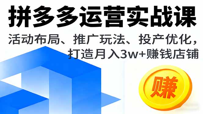 拼多多运营实战课，活动布局、推广玩法、投产优化，打造月入3w+赚钱店铺-百盟网