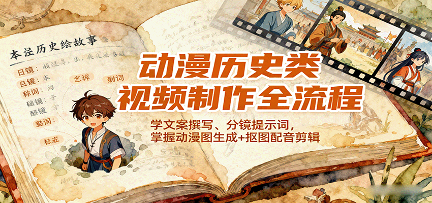 动漫历史类视频制作全流程，学文案撰写、分镜提示词，掌握动漫图生成+抠图配音剪辑-百盟网