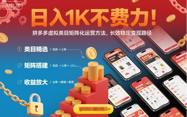 日入1K不费力！拼多多虚拟类目矩阵化运营方法，长效稳定变现路径-百盟网