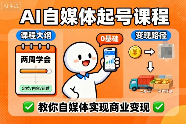AI自媒体起号课程，0基础小白两周学会，教你自媒体实现商业变现-百盟网