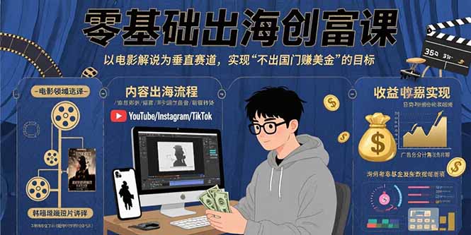 零基础出海创富课：以电影解说为垂直赛道，实现不出国门赚美金的目标-百盟网