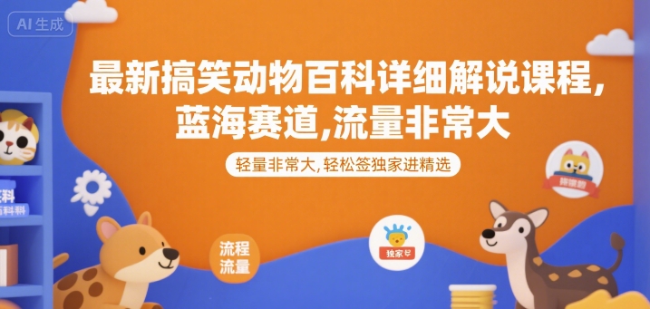 最新搞笑动物百科详细解说课程，蓝海赛道，流量非常大，轻松签独家进精选-百盟网