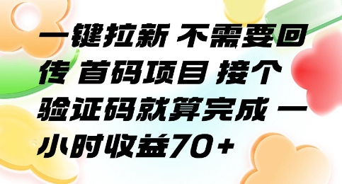 一键拉新 不需要回传 首码项目 接个验证码就算完成 一小时收益70+【揭秘】-优创网