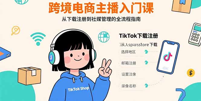 跨境电商主播入门课，TikTok下载注册，支付工具配置，社媒账号管理全流程-百盟网