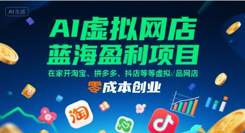 AI虚拟网店蓝海盈利项目，在家开淘宝、拼多多、抖店等虚拟品网店，零成本创业-百盟网